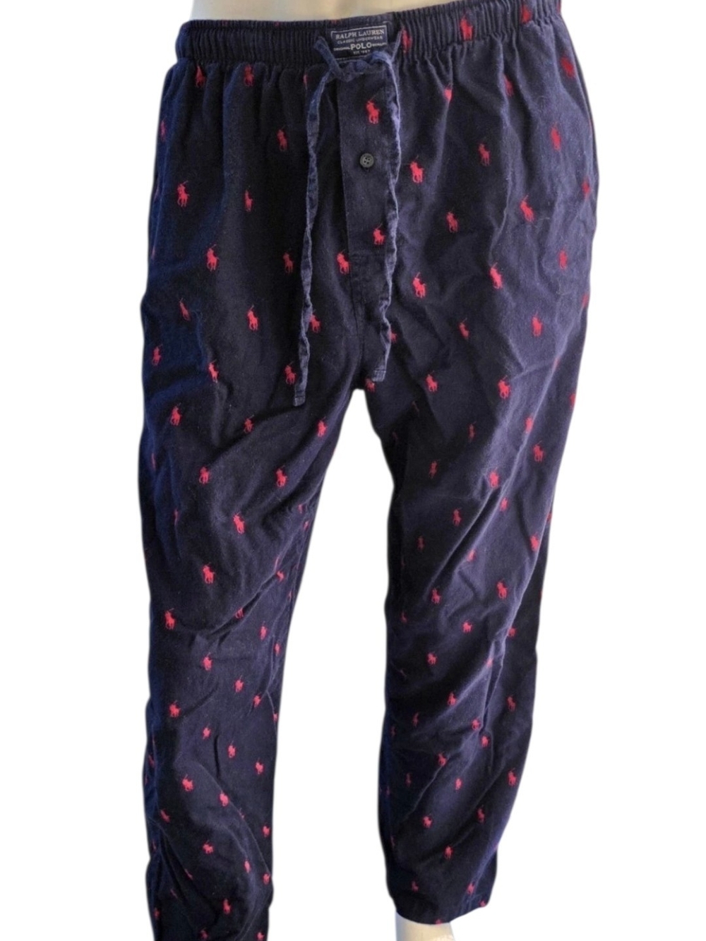 Polo by Ralph Lauren Navy Pajama Pants with Red Pony Motif Large NWT